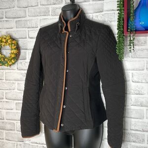 Zara Woman Lightweight Puffer Coat Jacket Black & Tan Size Small